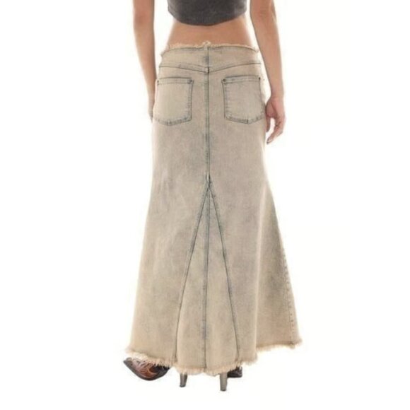 BASIC PLEASURE MODE Dolly Washed Frayed Denim Maxi Skirt Punk Goth Rock Alt NWT - Picture 2 of 16
